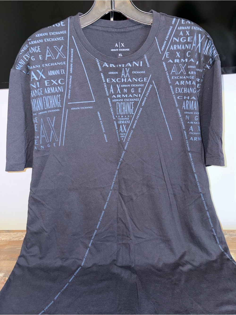 Armani Exchange Black Tee with Light Blue Logo Graphics